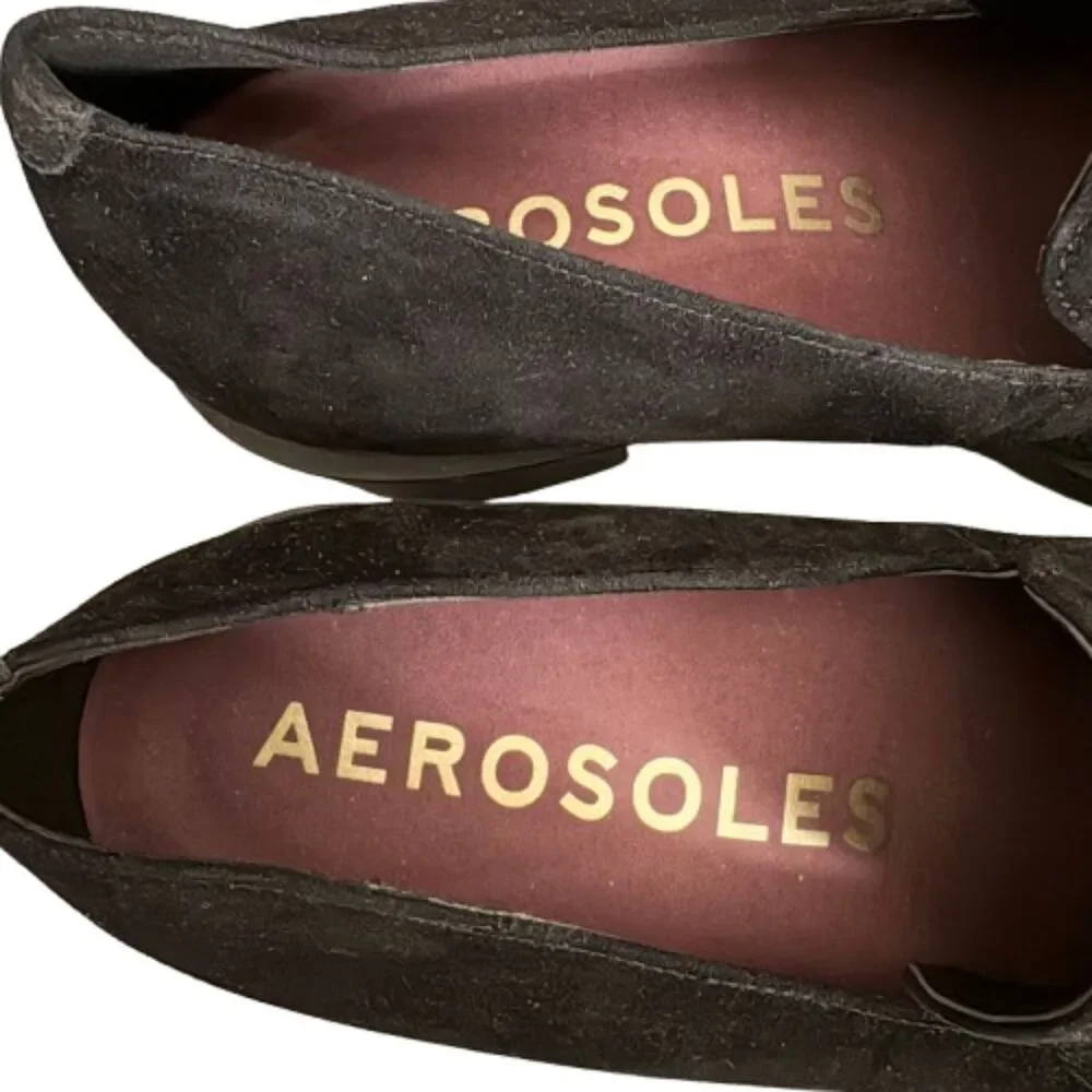 Aerosoles Gibes Black Suede Leather Tassel Chunky Block Heel Loafers Womens 11